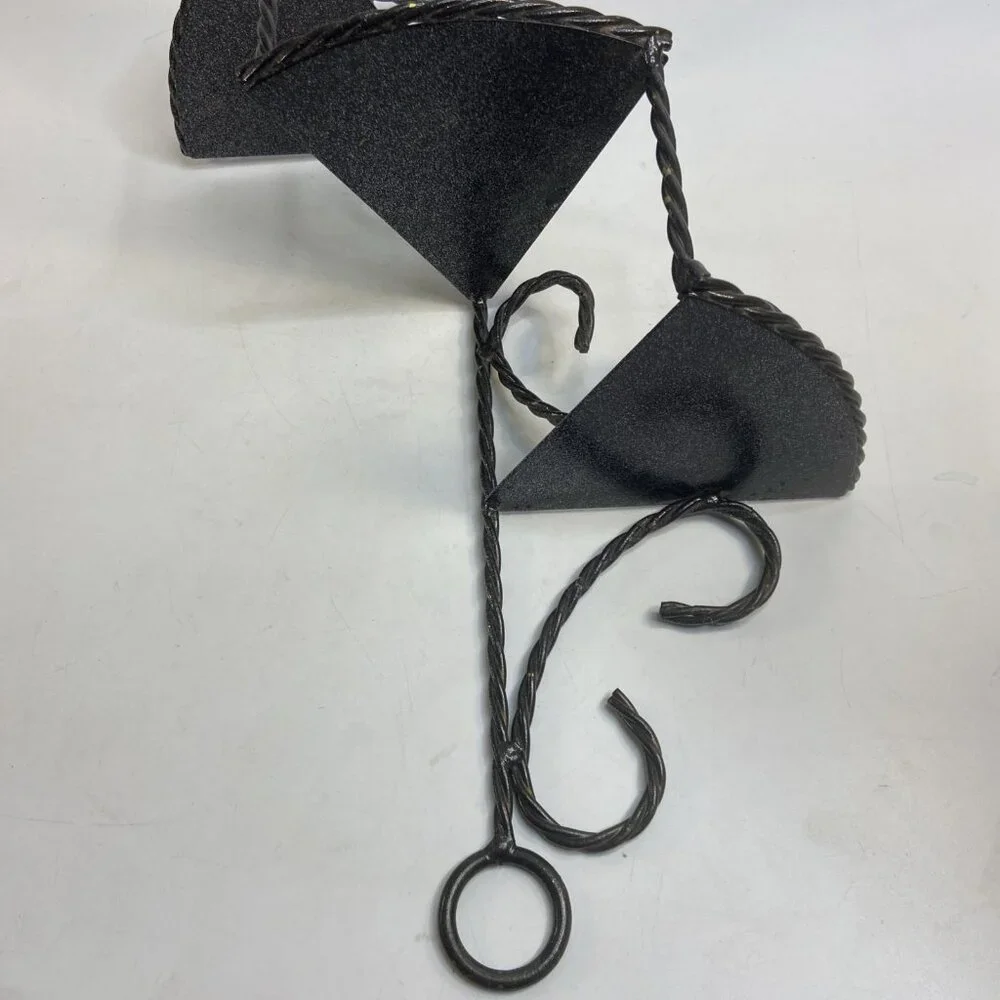 Vtg Twisted Wrought Iron Wall Shelf Black 3 Tiered Spiral Stair Ornate